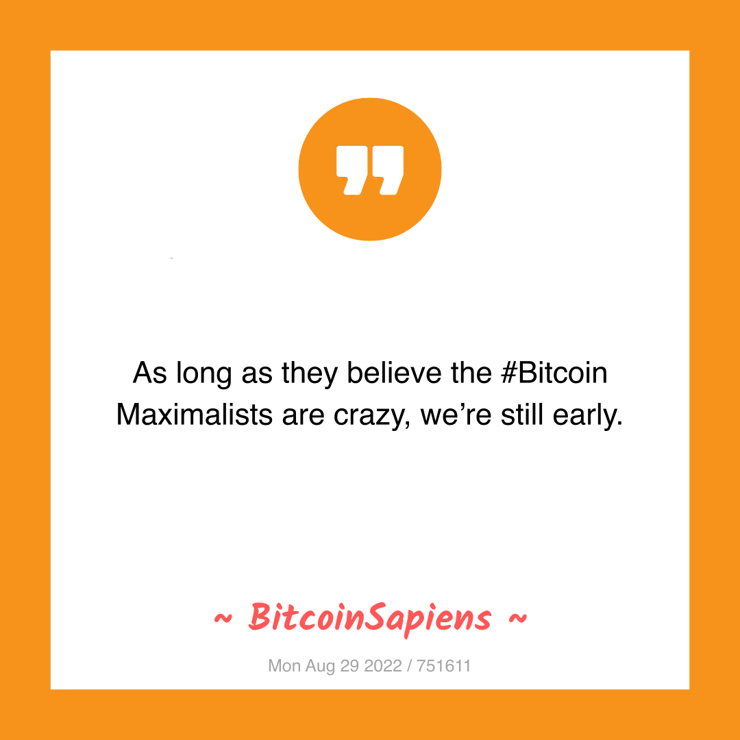 As long as they believe the #Bitcoin Maximalists are crazy, we’re still early.