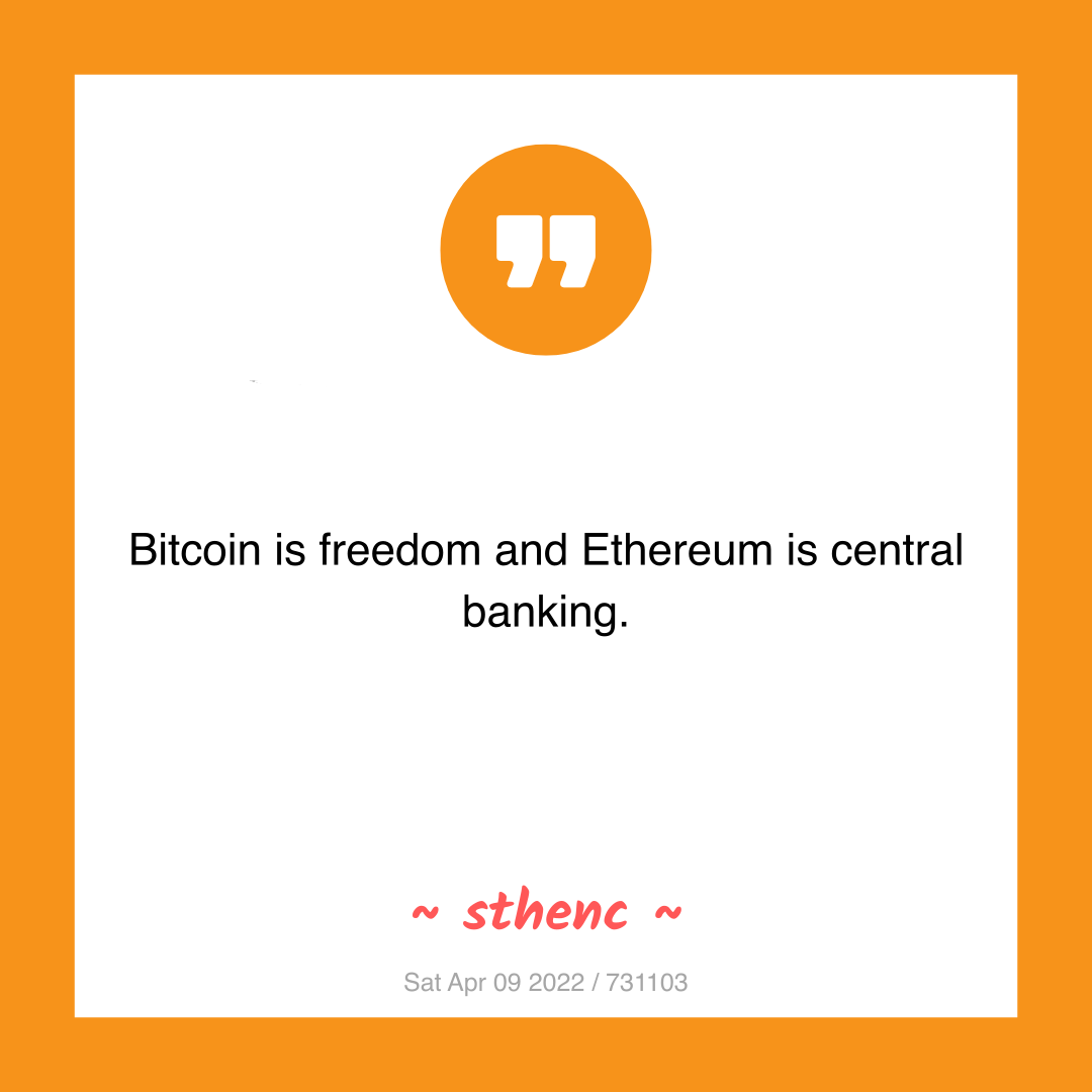 Bitcoin is freedom and Ethereum is central banking.