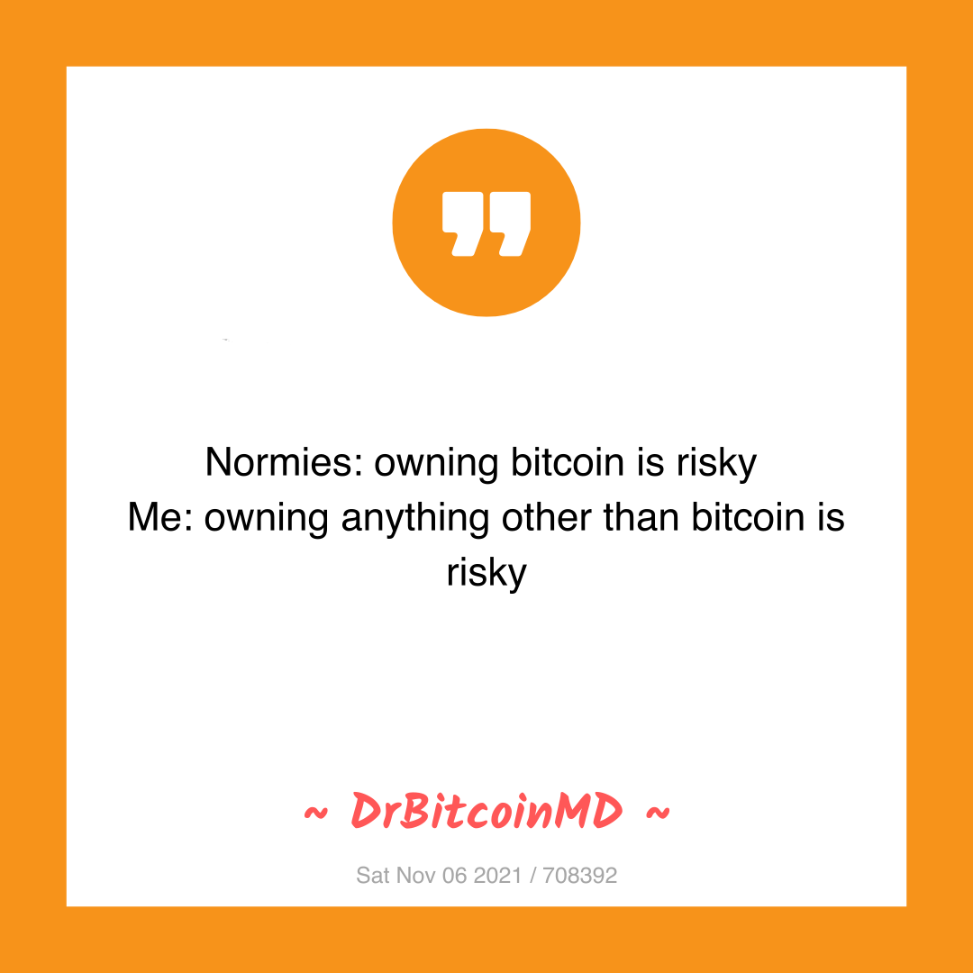 Normies: owning bitcoin is risky
Me: owning anything other than bitcoin is risky