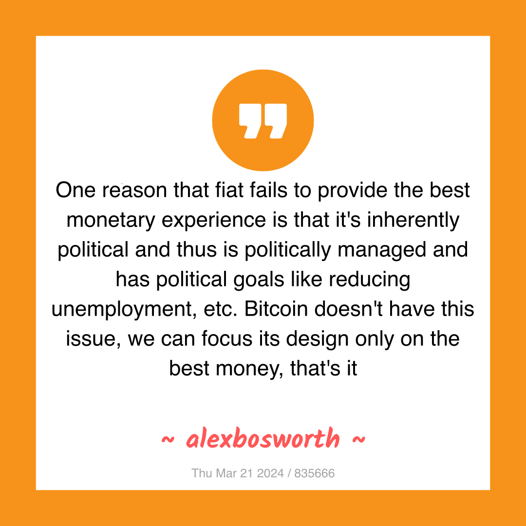One reason that fiat fails to provide the best monetary experience is that it's inherently political and thus is politically managed and has political goals like reducing unemployment, etc. Bitcoin doesn't have this issue, we can focus its design only on the best money, that's it