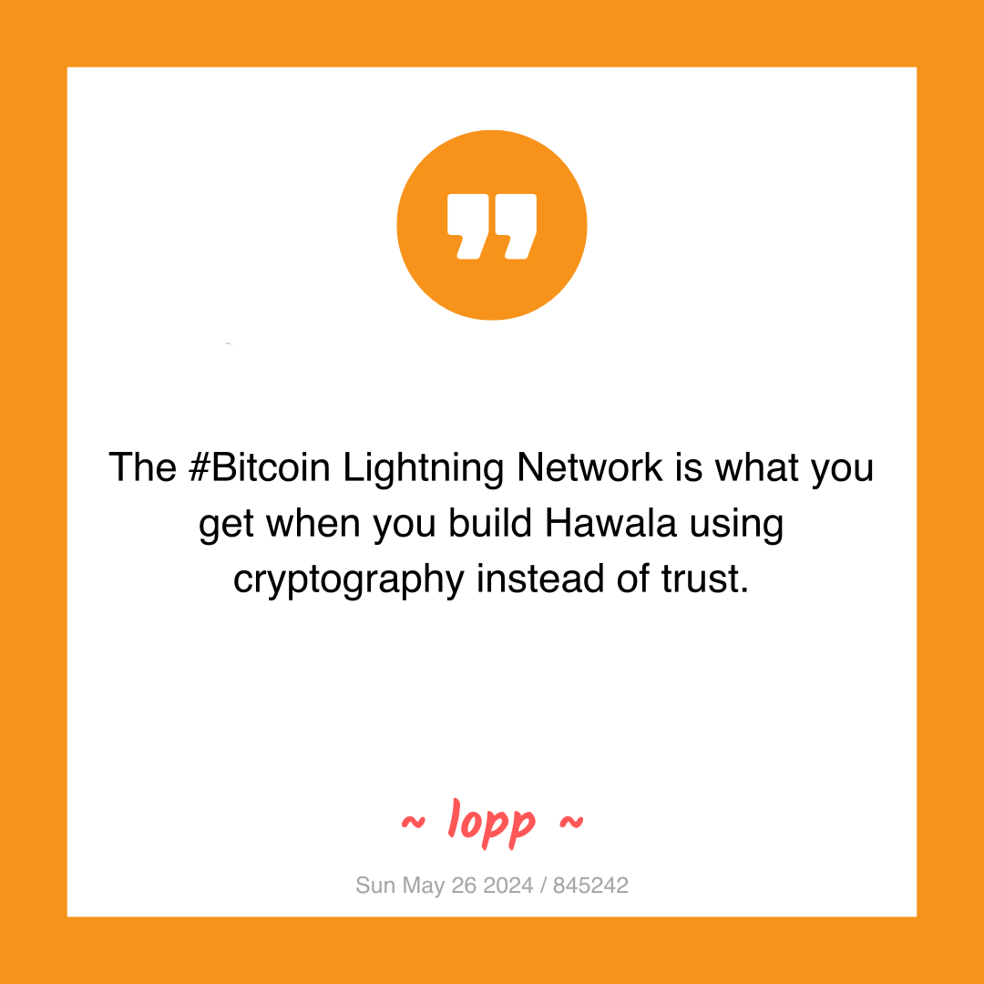 The #Bitcoin Lightning Network is what you get when you build Hawala using cryptography instead of trust.