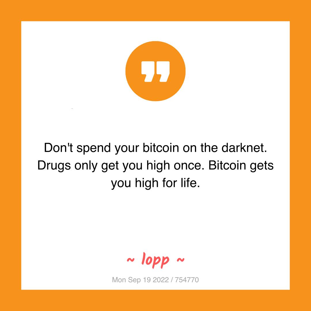 Don't spend your bitcoin on the darknet. Drugs only get you high once. Bitcoin gets you high for life.