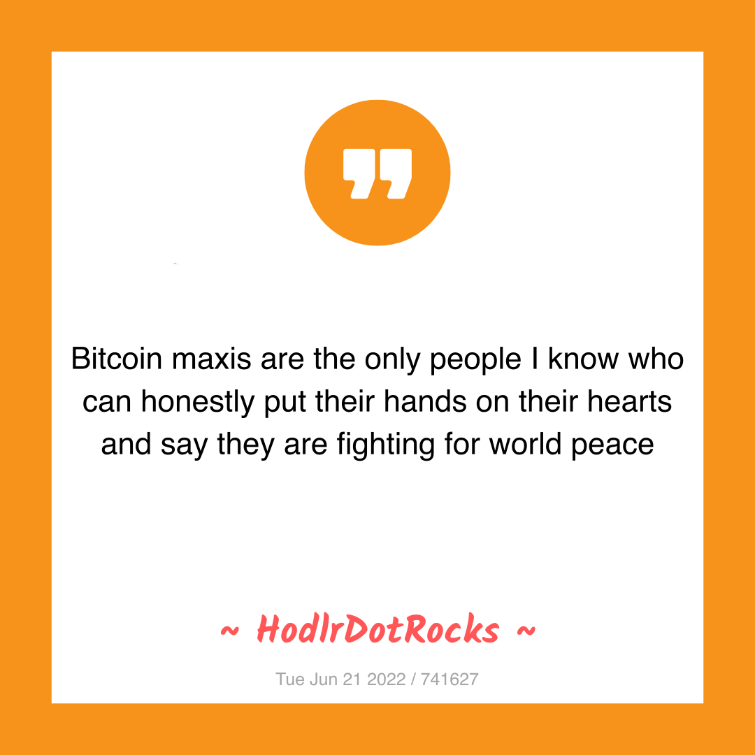 Bitcoin maxis are the only people I know who can honestly put their hands on their hearts and say they are fighting for world peace
